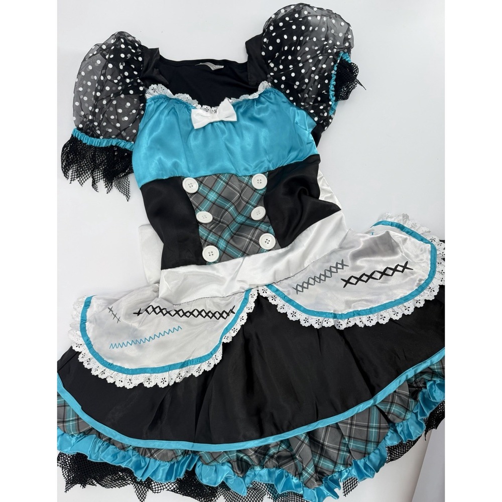 Junior Medium Shattered Doll Costume Dress Set Blue Black White Stretch Mask